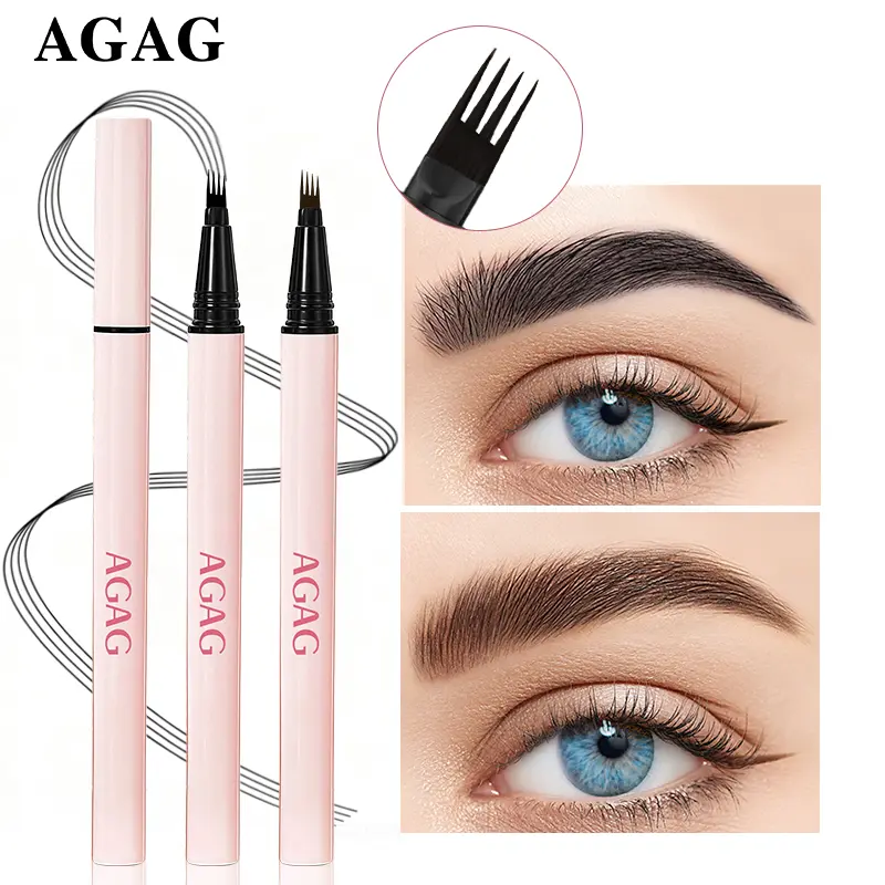 AGAG Waterproof 4 Tip Eyebrow Pen, Microblading Brow Pencil with Fine Hair Stroke Effect, Long Lasting Smudge Proof Formula, Natural Defined Brows Makeup Tool for Daily Looks, Travel and Party Style