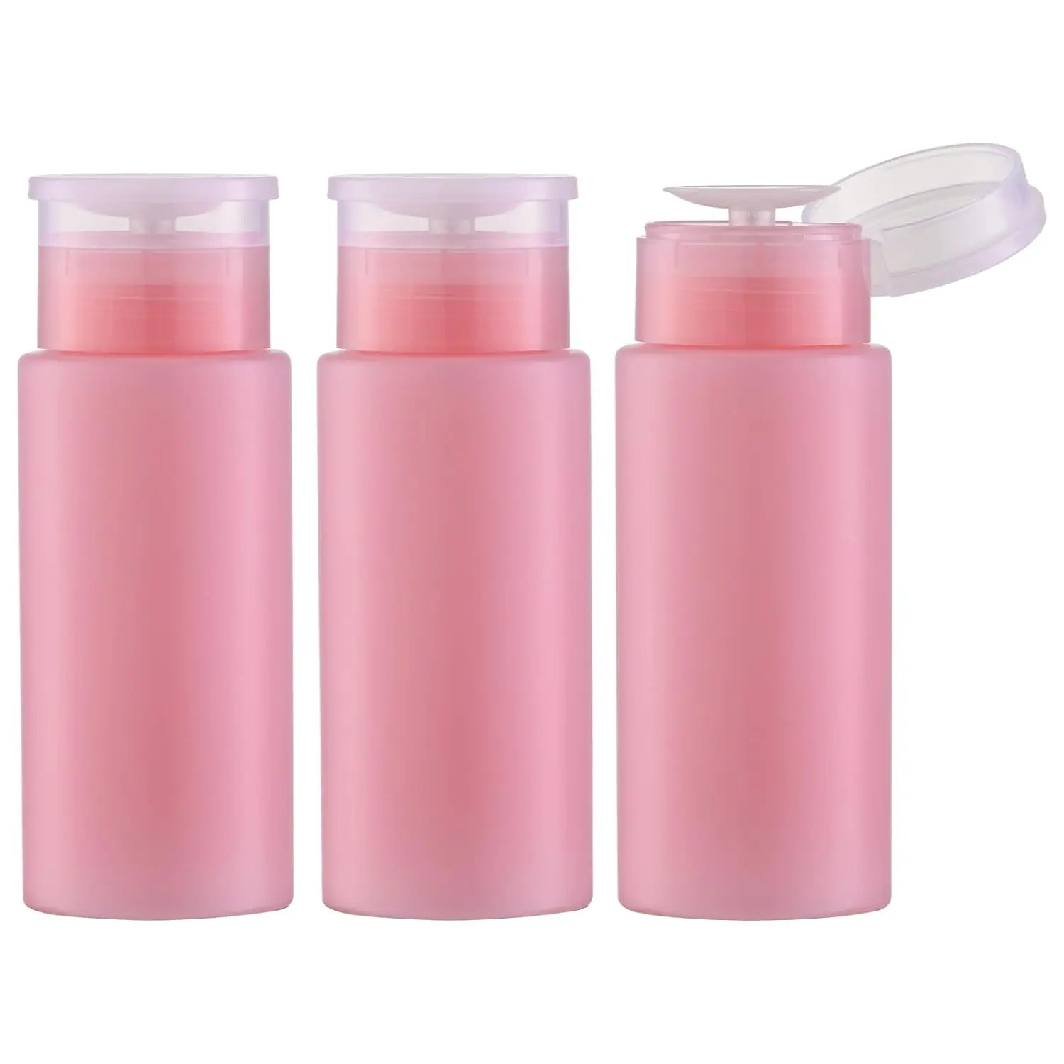 3PCS Nail Polish Remover Bottles, 5.3oz Push Down Pump Alcohol Dispenser, Empty Makeup Acetone Containers (150ML, Pink)