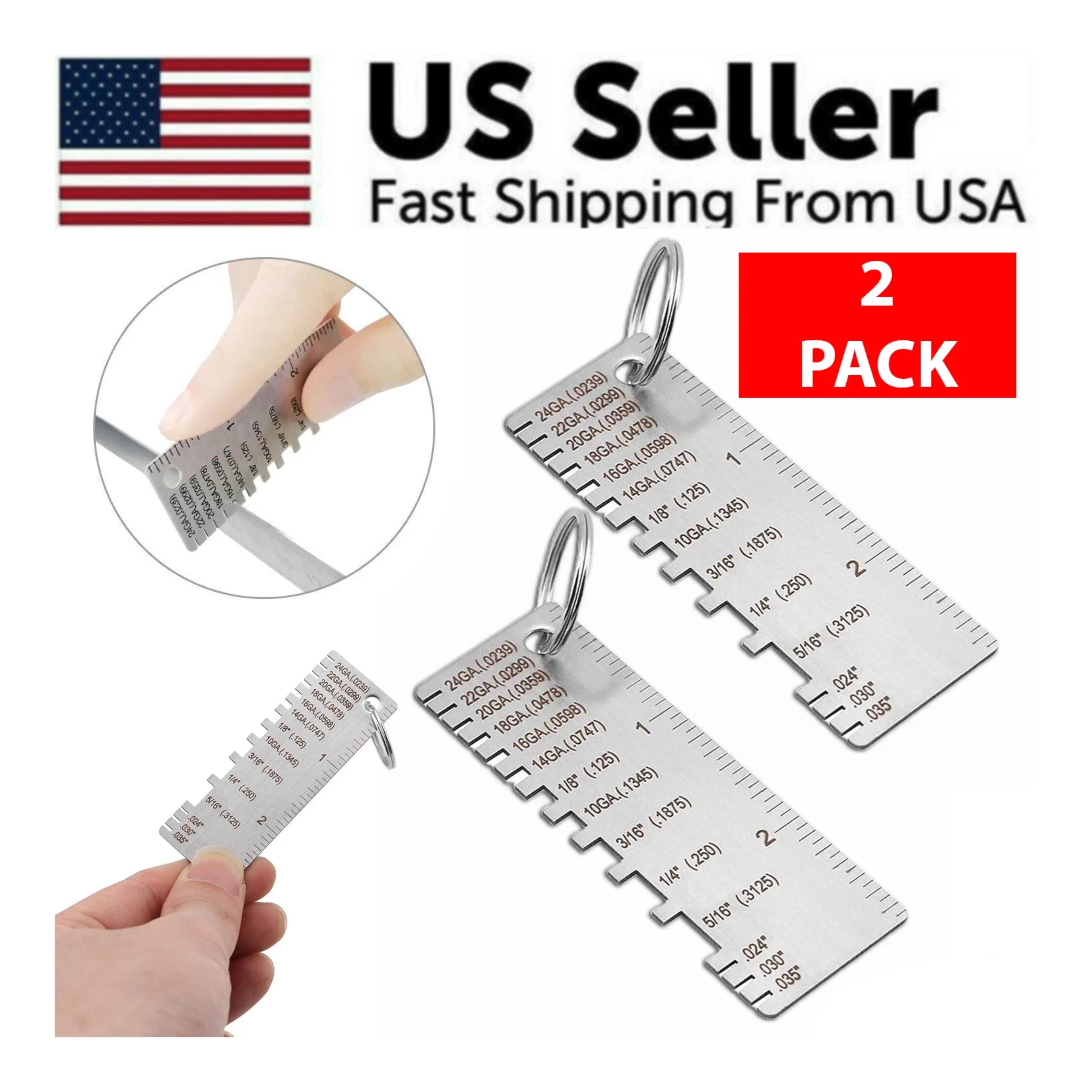 2PCS Thickness Gage Sheet Metal Gauge Measuring Tool Wire Gauge Stainless Steel