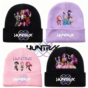 New K-Pop Demon Hunters Knitted Hat, Velvet Material, Warm Cap for Teens and Adults, Trendy Cartoon Print, Unisex Fashion Beanie, Graphic Hat