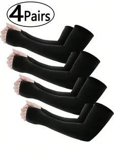 4 Pairs UV Protection Cooling Arm Sleeves, Unisex Summer Outdoor Sunscreen Arm Covers, Thumb Hole Design, Universal Fit, Soft Protective Sleeves