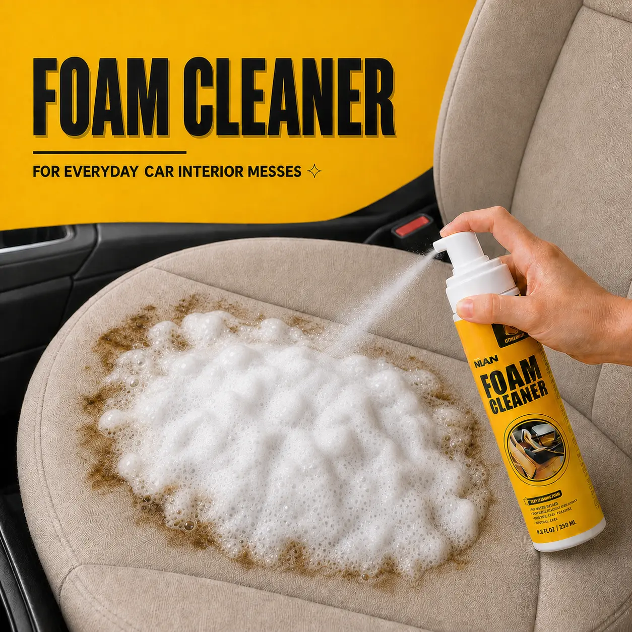 NUAN Car Interior Cleaner Foam Spray, Upholstery & Seat Cleaner for Fabric, Leather, Dashboard and Interior Stains-M1