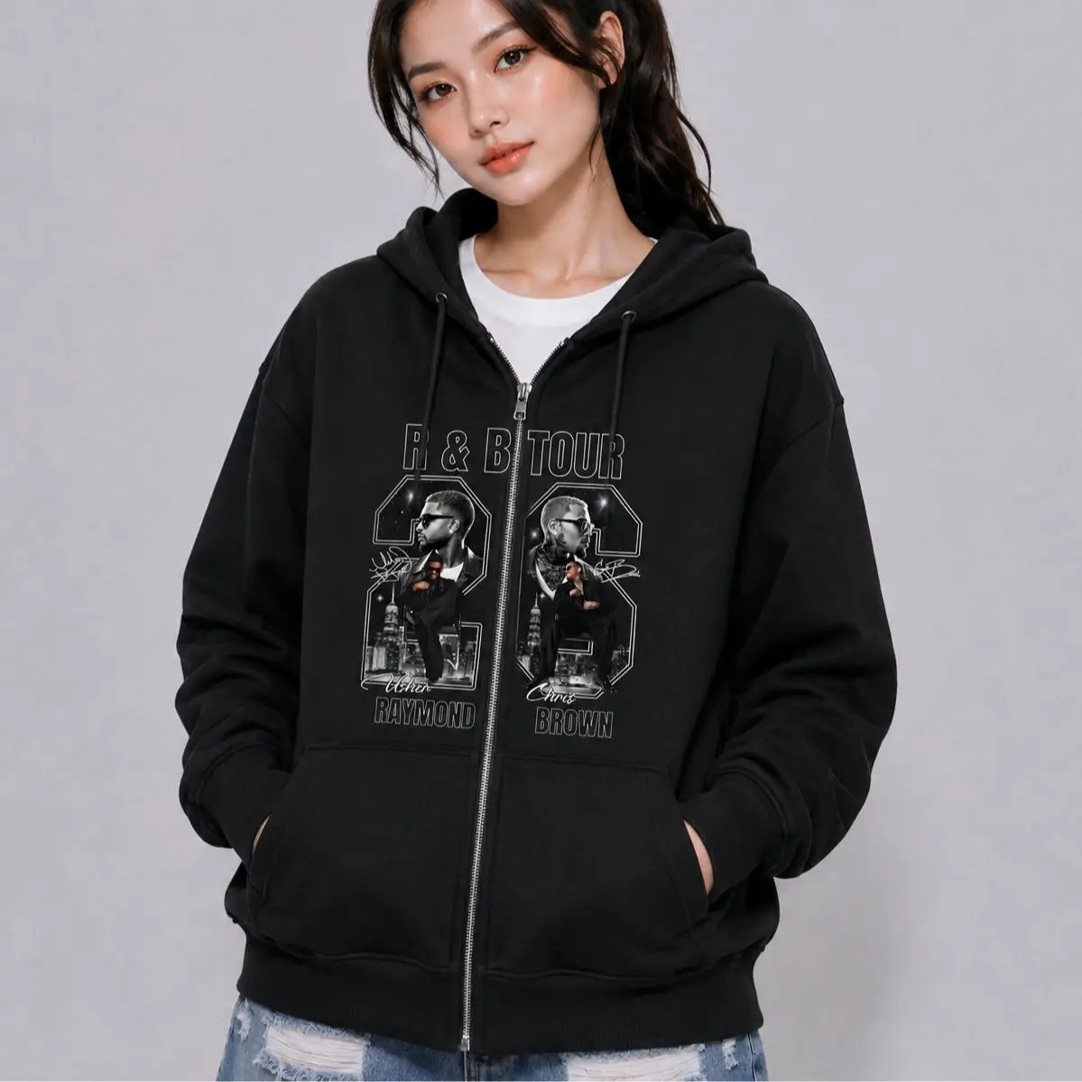 Vintage R&B Tour 2026 Hooded Zip Sweatshirt, Raymond and Brownn Tour Merch, Hoodie Zip Concert Outfit, R&B Tour Shirt, Hooded Sweatshirt With Front Pocket, Casual Daily Streetwear, Zip Hoodie, Trendy Graphic Hoodies, Hooded Top