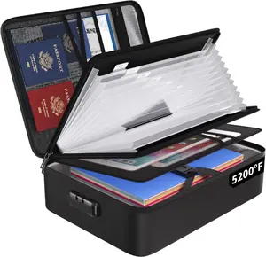 5200℉ Fireproof File Organizer Bag with 13 Pocket Accordion File Folder,Document Organizer Box with Lock & Labels