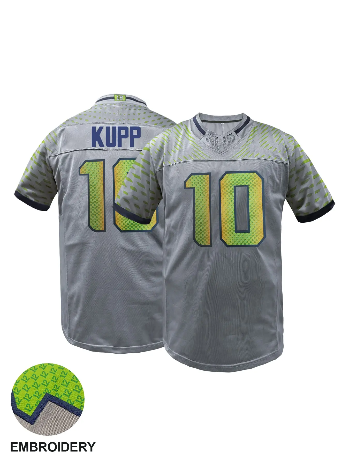 Men's American Football Jersey, Football Uniform, Gray Seattle #12 Number Pattern, Classic Breathable Casual Sports Top, Suitable for Competition and Training, High and Letter Embroidered Football T-Shirt, Sportswear Clothing, Embroidery Sportswear