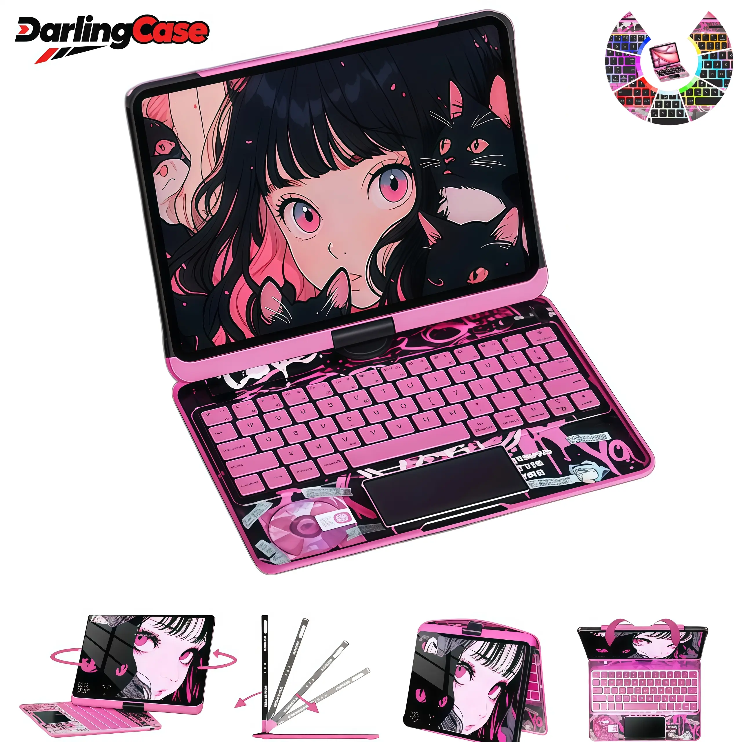 DarlingCase Transparent Pink Wireless Magnetic iPad Keyboard Case & Accessories For iPad 10.2in 7th/8th/9th Gen (2019/2020/2021) - 360° Rotatable, High-Strength Acrylic, Impact-Resistant, Backlit, Pencil Holder #SummerWins #DealsForYouDays