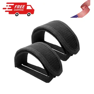 1 Pair Bike Pedal Strap Toe Clips Straps Tape Adjustable Anti-Slip Black