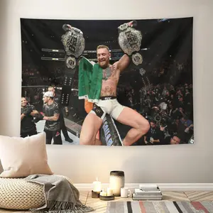 Con-or McG-regor UFC Champion Wall Flag, MMA Fighter Print, Mid-century Modern Black Flash Manga Style, Sports Aesthetic, For Adult Fans, Fight Room Decor, Man Cave Tapestry