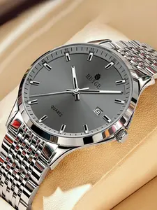 Men's Business Fashion Casual Round Dial Analog Quartz Watch, Fashion Watch for Party, Daily Clothing Decor, Trendy All-match & Exquisite Watch for Birthday Gift with Box, Quartz Wristwatch, Stainless Steel Quartz