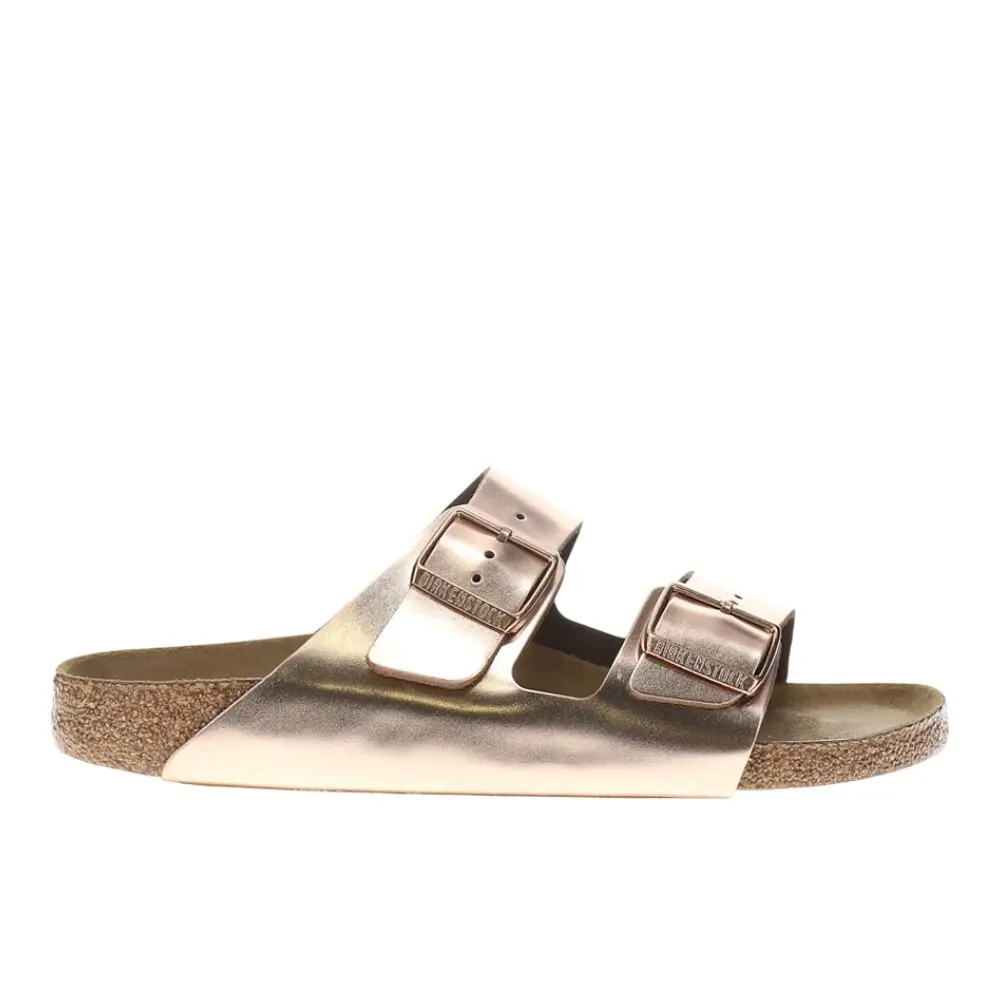 BIRKENSTOCK Womens Arizona Soft Footbed Metallic Leather Casual Sandals Casual - Gold