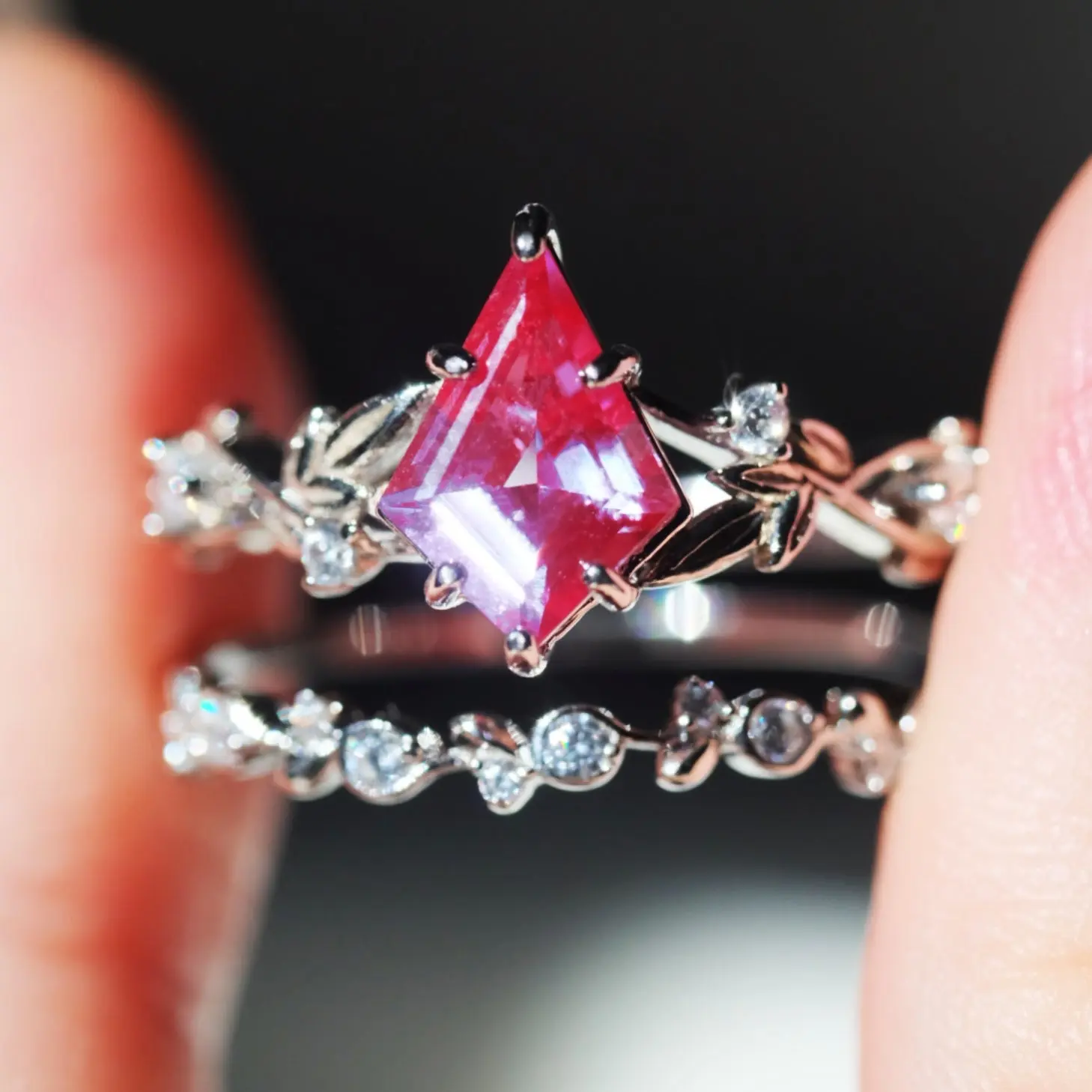 Alexandrite Ring 925 Sterling Silver Birthstone Jewelry Leaf Design Nature-Inspired Engagement Ring Set