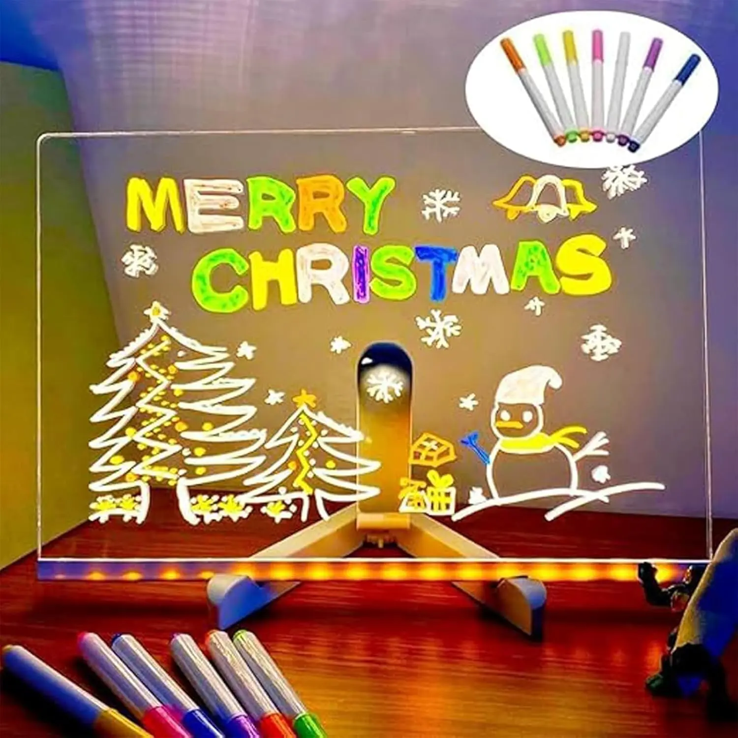 LED Note Board with Colors, Light Up  Message Board, Lighted  Dry Erase Board, Illuminated  Note Board with Colors Notepad with Adjustable Stand and 7 Pens(7.9" x 11.8")
