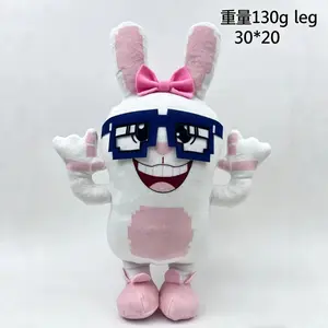 Cute Pixel‑Style Nerd Bunny Plush Toy, Goofy Big‑Grins Rabbit Stuffed Doll with Glasses & Bow, Kawaii Cartoon Animal Plush