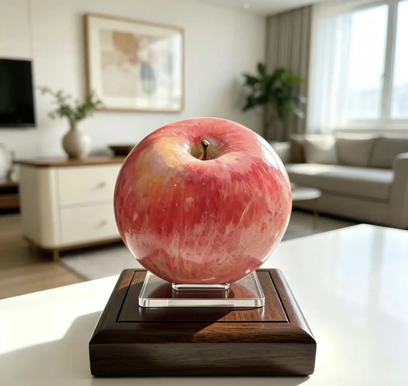 UnderTreeStone Hand-Painted Fruit Natural Stone Decor, Rustic Charm Craft Ornament for Desk, Kitchen