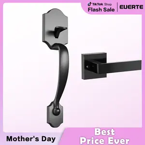 Valentine's Day Gift Front Door Handle No Lock, Entry Door Handle Exterior with Interior Reversible Handle Lever, Lower Half Grip, Single Cylinder, Door Handle Sets for Right or Left Handed Door, Matte Black   NovaTopFinds Knobs Hardware