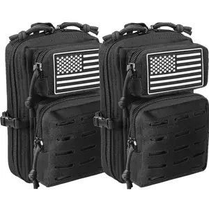 2-Pack Tactical Molle Utility Pouch with flag, EDC Tool Pouch Tactical Phone Pouches Mini Waist Pouches Medical EDC IFAK Pack Mini Design of 3-Day Backpack