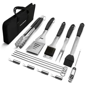 #fathersdaygift HAUSHOF Large Grilling Accessories, BBQ Grill Set, Heavy Duty Stainless Steel Barbecue Utensils with 16-1/2" Spatula, Brush, Fork, Tongs, Skewers, Thermometer, Bag, Ideal Gift, 15PCS
