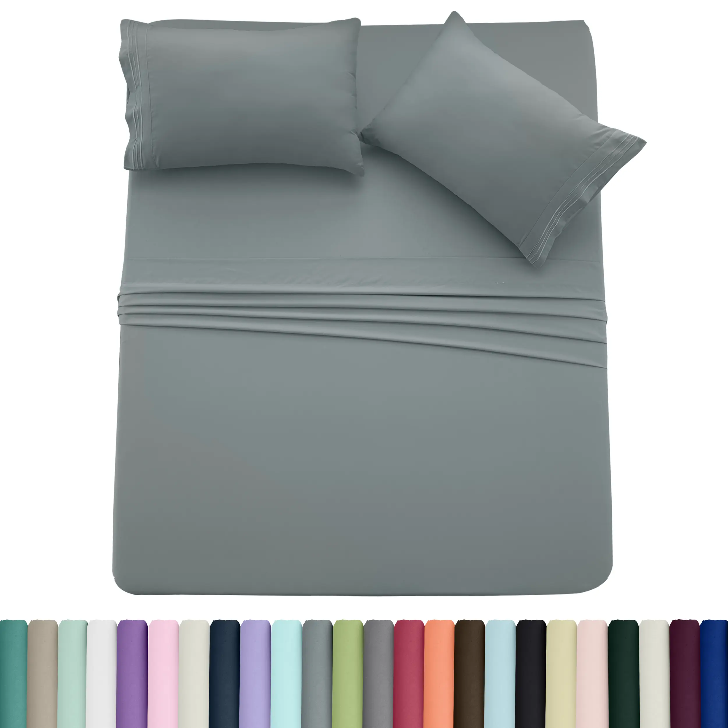 Hannah 4-Pc Solid Bed Sheet Set – Brushed Microfiber Fabric, Deep Pocket Fitted Sheet, Embroidered Pillowcases, Everyday Bedding Collection