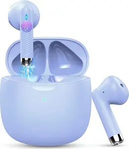 Earbuds,  5.3 Headphones in Ear with Noise Cancelling Mic, Earbuds Stereo Bass, IP7   Earphones, 32H Playtime USB C  Ear Buds Purple for Android iOS