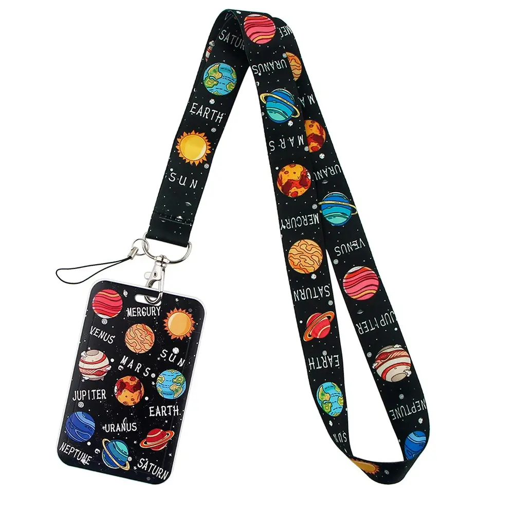 Colored Planets Neck Strap Women Men Lanyards with ID Holder Keychain Set, Badge Holder USB ID Credit Card Pass Hang Rope Lariat Lanyard for Keys Accessories Gifts