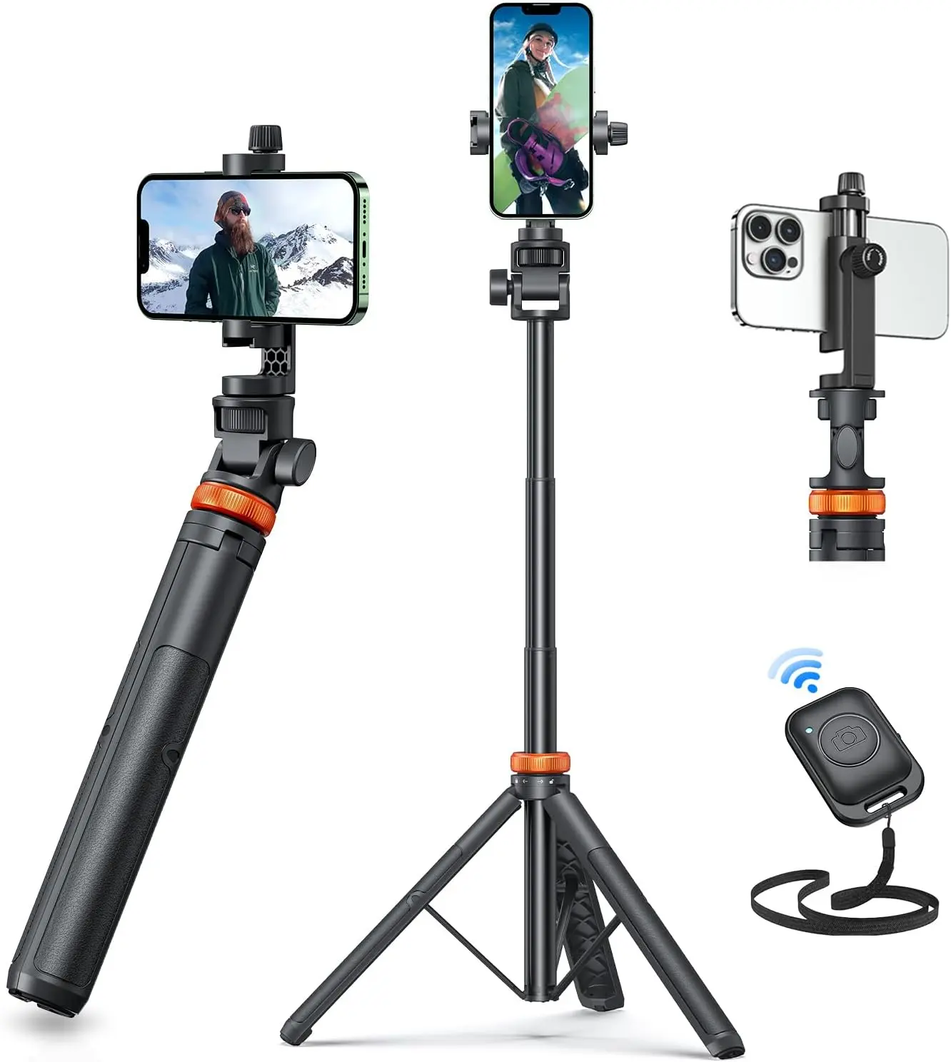 Extendable Phone Tripod with Selfie Stick & Remote, Sturdy Smartphone/Cell Phone Stand Holder Compatible with iPhone/Android Smartphone Compact Compact Landscape Recording Port Wireless Wireless Cellphone Lights