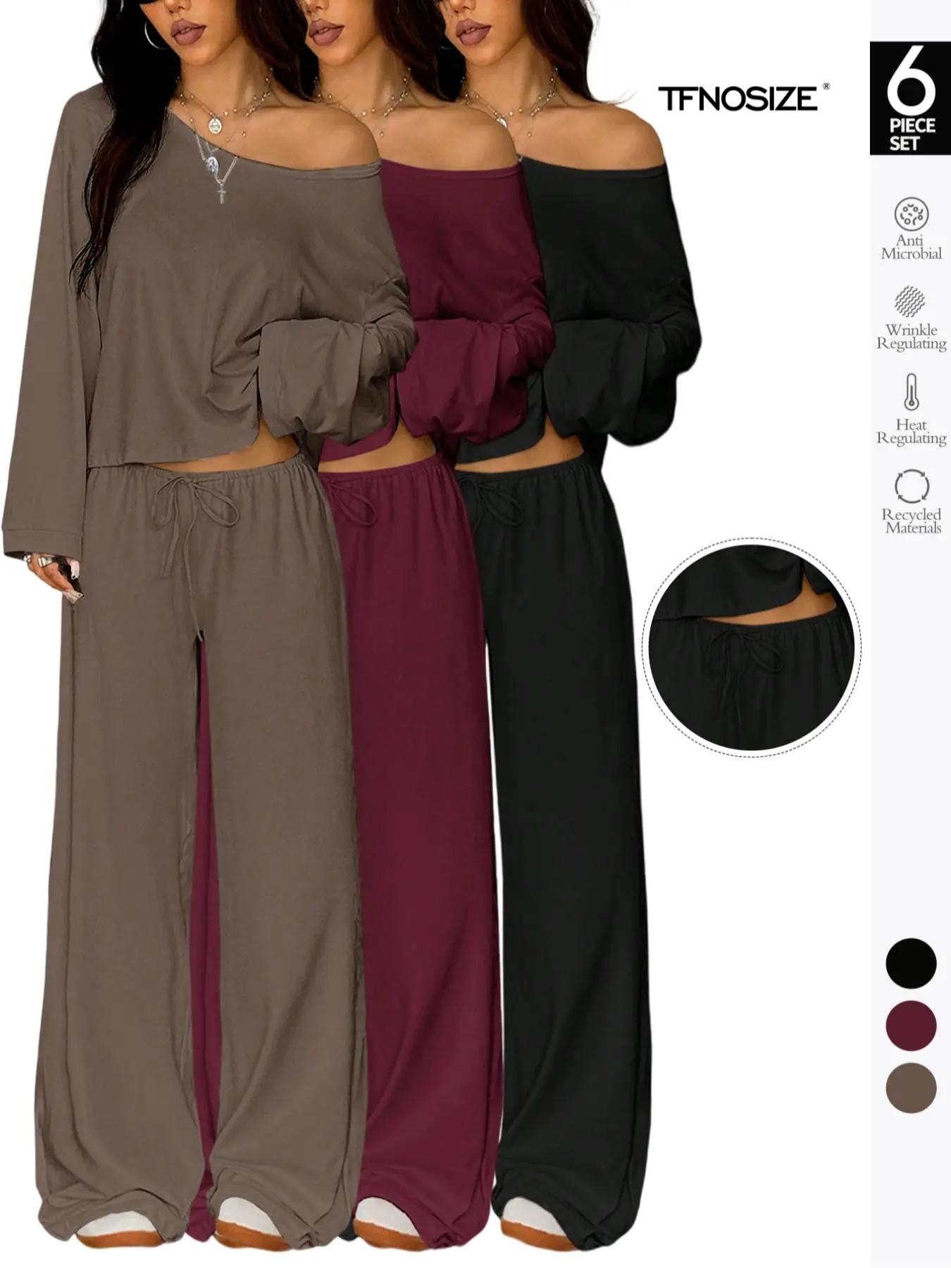 Women's 2-Piece Sleepwear Loungewear Homewear Set, Elegant Basic Solid Color Casual Loose-Fit Long Sleeve Thermal Top and Drawstring Pants, Pajama Set for Autumn and Winter Pjs Minimalist