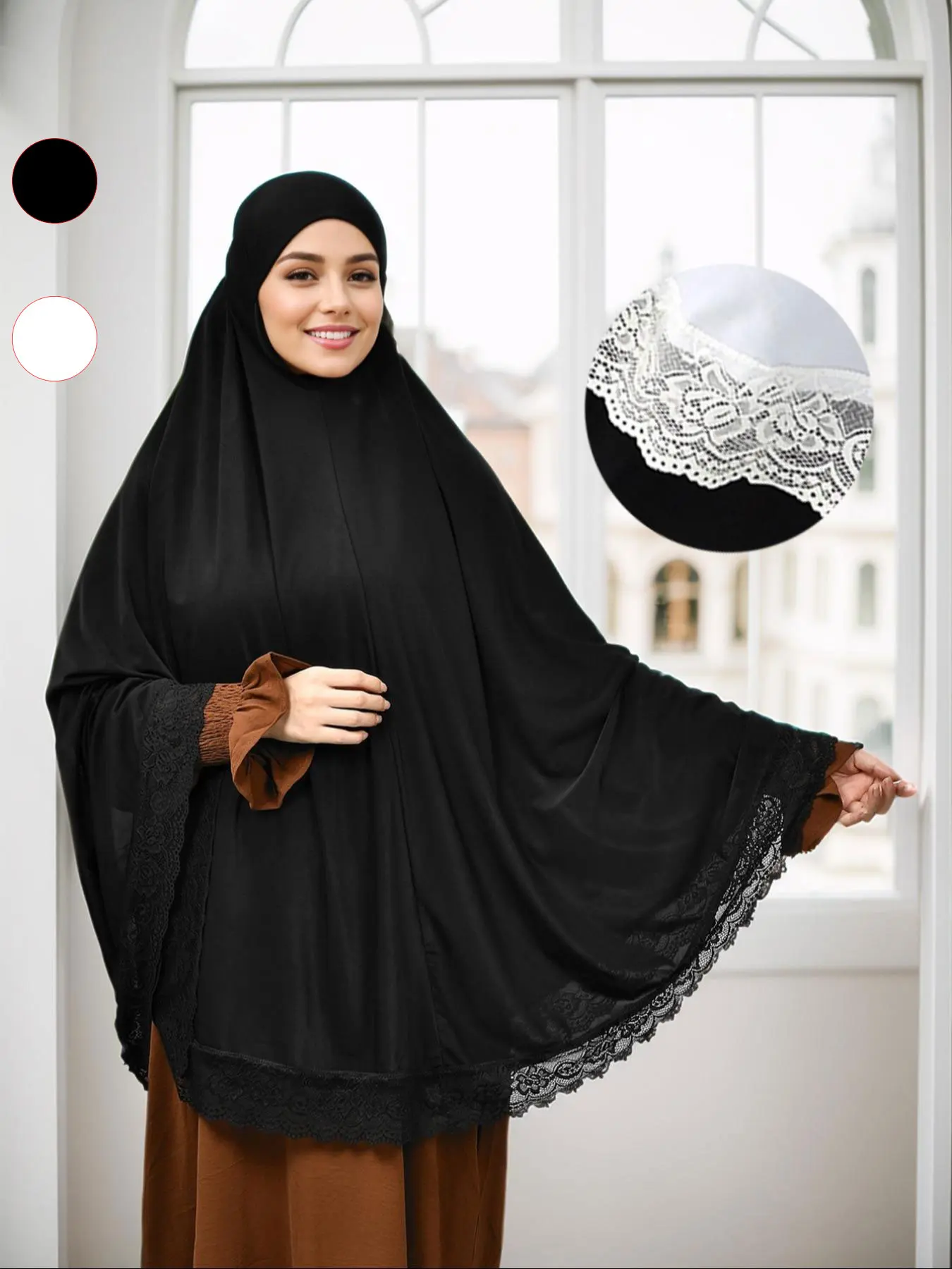 Women's Contrast Lace Khimar, Elegant Chic Fashionable Modest Hijab for Muslim, Modesty Fashion Muslim Clothing for Daily Wear