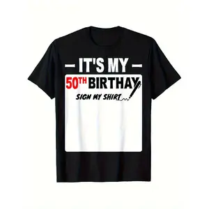This Is My 50Th Birthday 50Th Birthday Party Logo My T-Shirt Casual Crew Neck T-Shirt Perfect Gift for Male Friends Comfortable T-Shirt