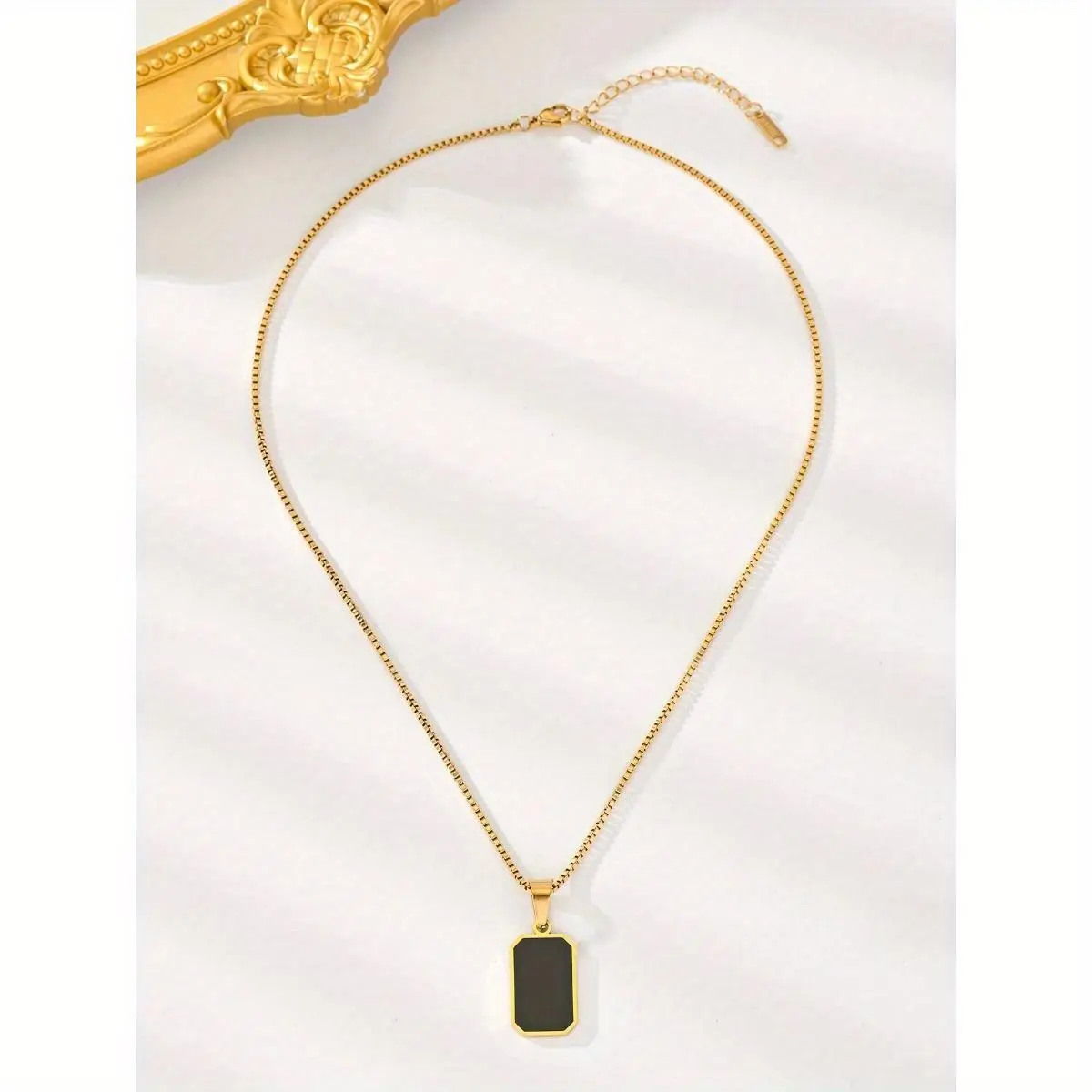 Unisex Geometric Custom Pendant Necklace Set (2-Piece), Elegant Stainless Steel with Black Synthetic Zircon, Geometric Edge, Antifade Anti-Oxidation for Daily Wear & Anniversary Gift, Unisex Minimal