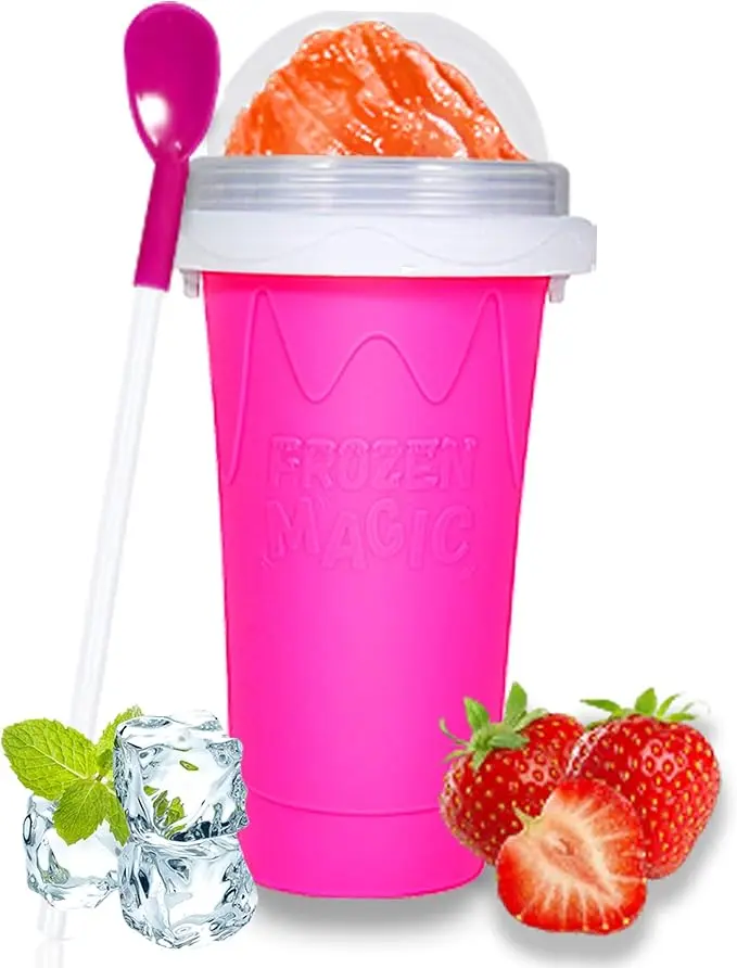 Color Land Slushy Cup, TIK TOK Slushie Maker Cup Frozen Magic Squeeze Cup, Ice Cream Maker Cup, Cool Stuff Trending Tiktok Items Homemade DIY Cool Gadgets with Lid & Straw (PINK)