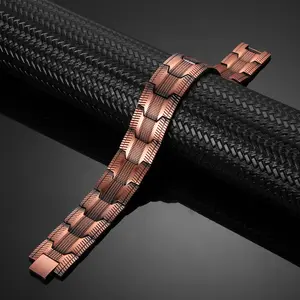 3500 Gauss neodymium magnet magnetic bracelet, men's magnetic bracelet, with 3 rows of neodymium magnets - adjustable length, pure copper magnetic jewelry, pure copper and neodymium magnets, suitable for muscles, Christmas/graduation ceremony