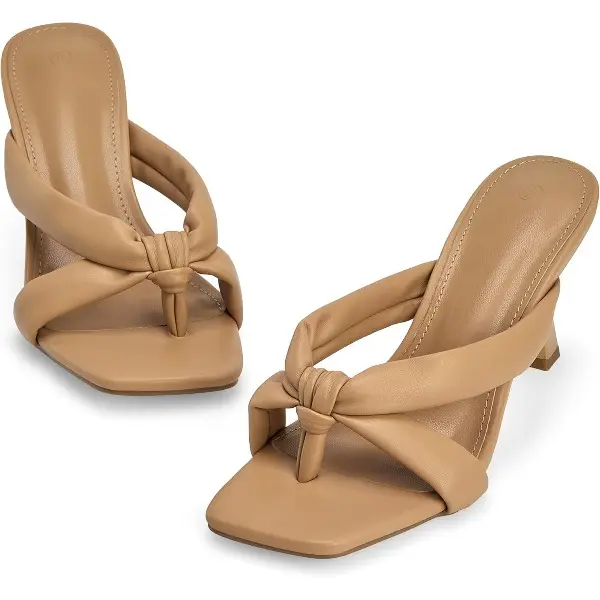 Coutgo Womens Thong Heels Mules Square Toe Heeled Flip Flops Mule Sexy Stiletto Dress Party Sandals tiktokshopbacktoschool