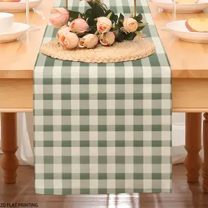 2D flat printing, 1-piece light green and white checkered table flag, fresh and elegant style, rural style, French pastoral style, suitable for family gatherings, foyer decoration, coffee table decoration, kitchen dining scenes, holiday gifts