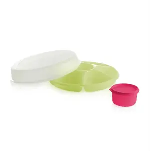 Tupperware Serving Center Set - 6-Compartment Divided Tray with Removable Dip Bowl & Dome Cover