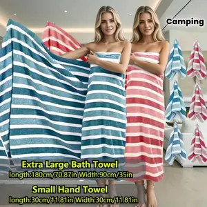 8pcs Three-Color Striped Bath Towel Set, 90 x 180cm Large Bath Towels with 2 bath towels & 6 hand towels, Oversized Absorbent, Fluffy Fabric, Soft Quick-Dry, Ideal for Travel, Camping, Spa, Fitness