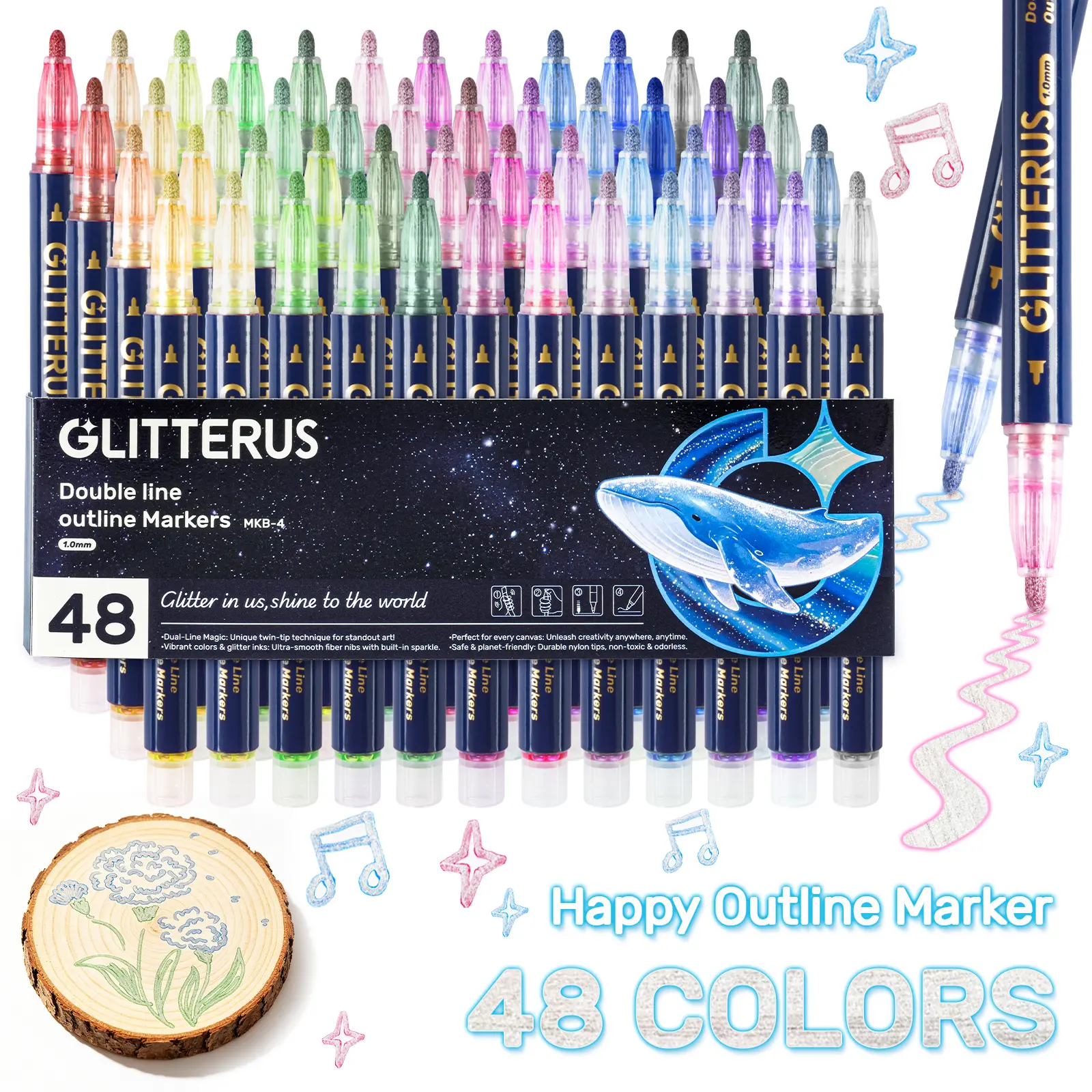 Glitterus Outline Shimmering Markers & Glitter Metallic Gel Pens with Cute Patterns, Floral Pattern, Rollerball Tip - Office Art Supplies for Back to School,  Christmas/Birthday Gifts, School Supplies, TikTokshopsummersale