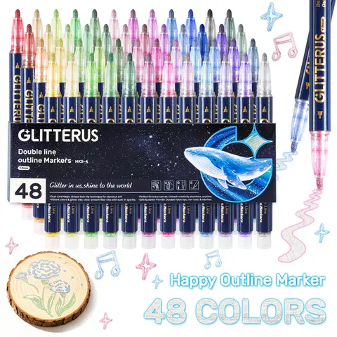 Glitterus Glitter Outline Shimmer Markers & Metallic Gel Pens - Fine Rollerball Tip, Cute Floral Patterns, Shimmering Bright Bold Office Art Supplies, Easy to Use, Teenage Girls, Gifts, TikTokShopFallDealsForYou, Halloween