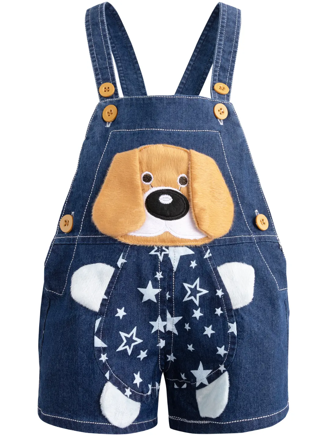Kidscool Space Toddler Boys' Denim Overalls with 3D Cartoon Dog & Star Decoration, Casual Summer Bib Shorts with Straps, Denim Shorts, Jumpsuit, Casual Wear, Kid Friendly