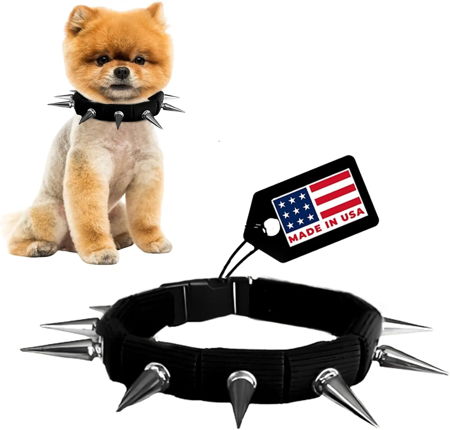CoyoteCollar by CoyoteVest - Chrome Spiked collar with easily removable spikes and adjustable