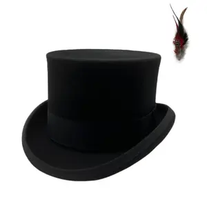 Wool Top Hat for Men Satin Lined Topper Hat Black Mens Tophat Christmas Costume Cap