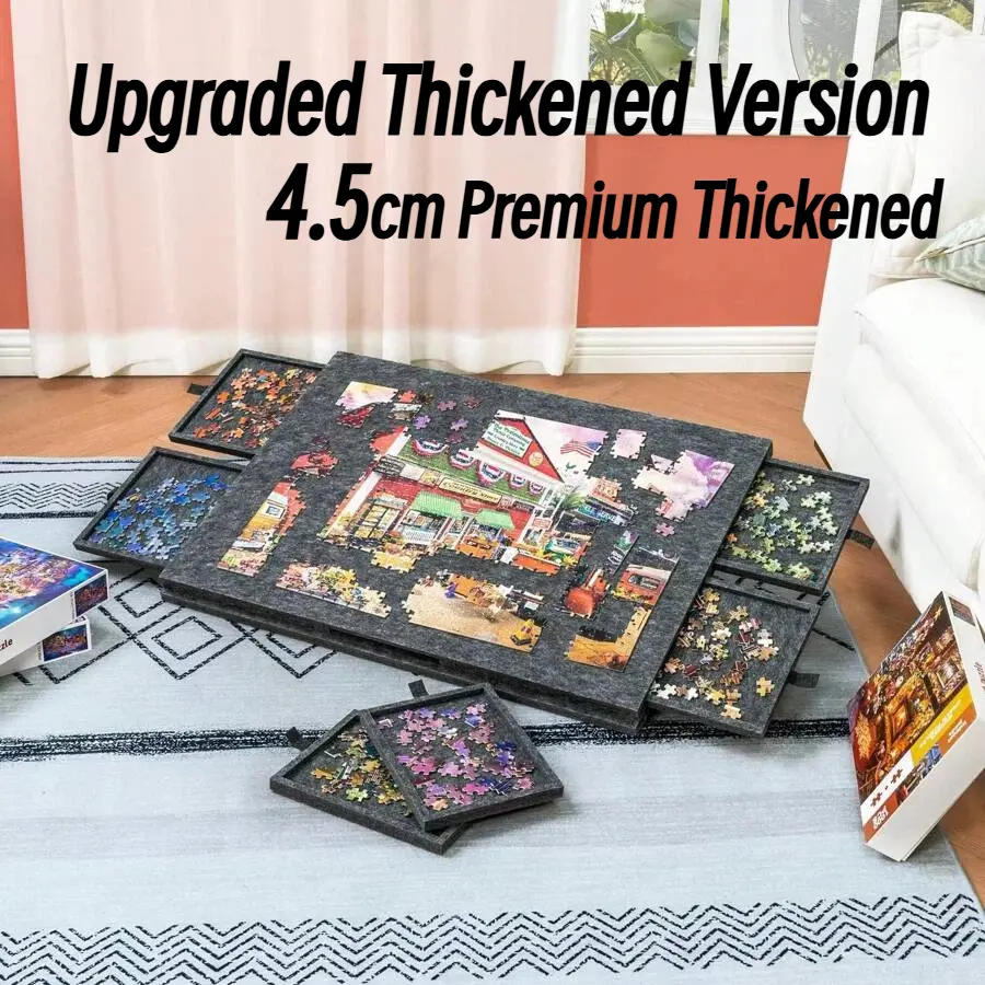 Portable Felt Jigsaw Board for 1000-Piece Sets, 6 Removable Sorting Drawers, Adjustable Tilt Stand, Protective Cover, 4.5cm Thick Work Surface, Multi-Color Options, Under-Sofa Storage Accessory