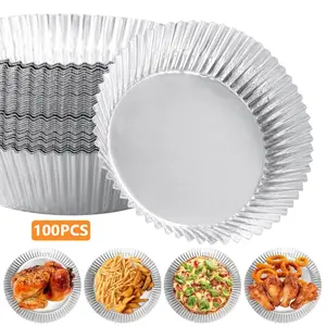 100 PCS Aluminum Foil Air Fryer Liners, Non-stick Air Fryer Disposable Paper Liner, Oil-proof Water-proof Sheets, Food Grade Aluminum Foil for Baking, Frying, Grilling, Roasting Microwave