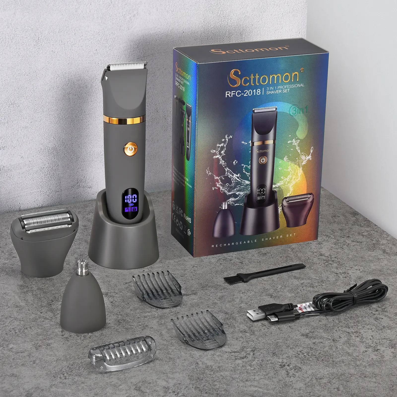 Scttomon Electric Groin Hair Trimmer Ball Trimmer for Men Body Shaver Trimmer Below-The-Waist Groomer Nose Hair Trimmer Waterproof Cordless 3 in 1 LED Digital Display USB Recharge