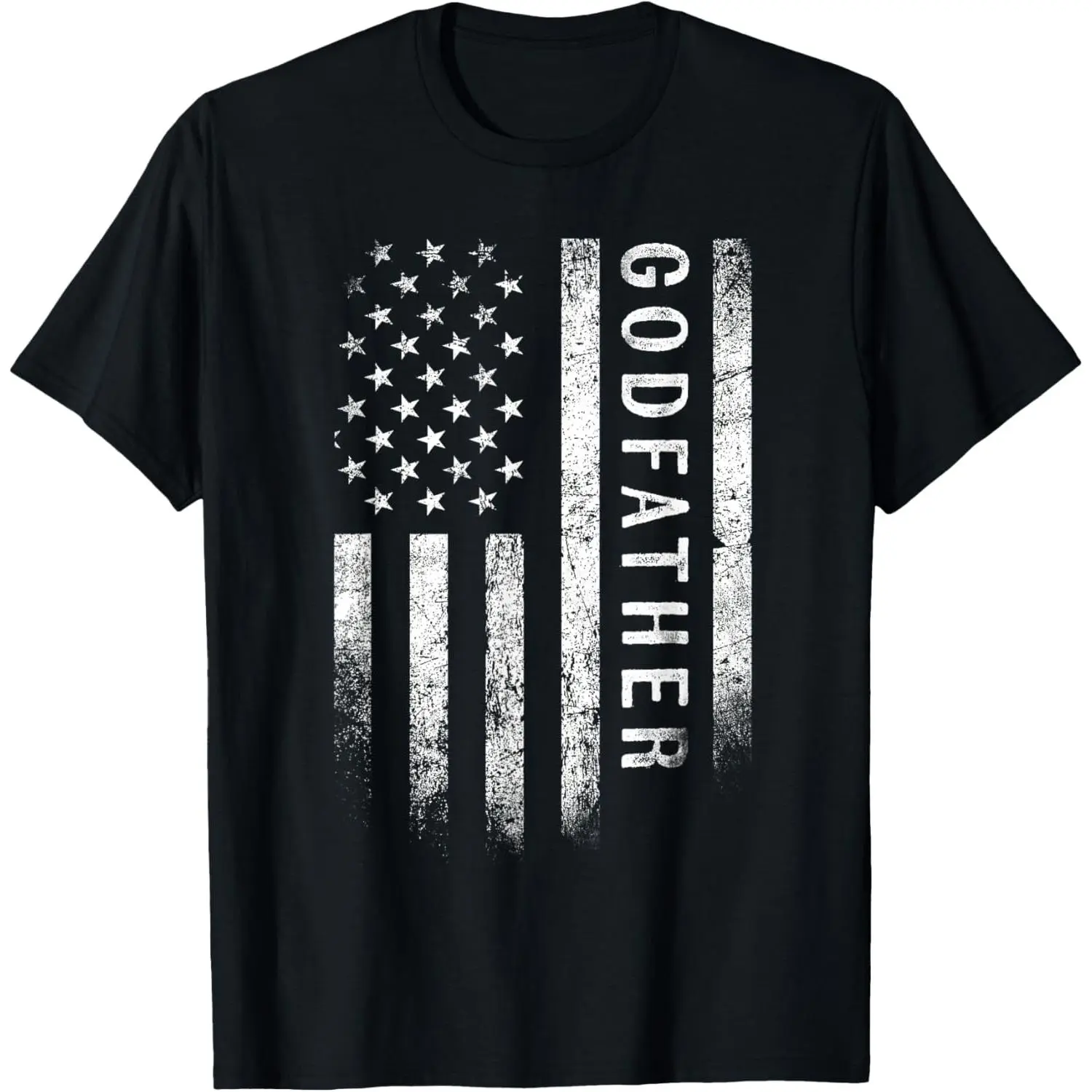 Men's Pure Cotton Godfather American Flag Graphic T-Shirt - Natural, Round Neck, Casual, Short Sleeves Patriotic Father's Day Gift for Men