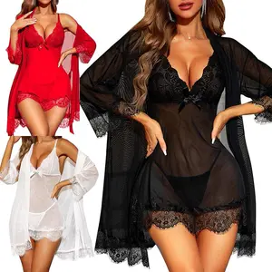 Women Wine Lace Chemise Nightdress with Matching Robe Women Wine Lace Chemise Nightdress with Matching Robe