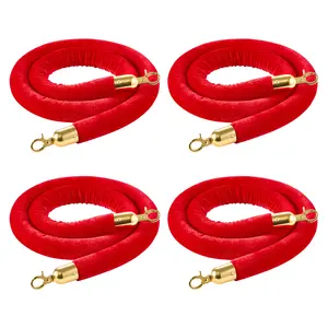 VEVOR 4 Pcs Red Velvet Stanchion Ropes, 5 ft Crowd Control Stanchion Red Velvet Ropes with Gold Hooks, Post Queue Barrier Carpet Rope for Carpet Events Movie Theaters Grand Openings Hotels Party