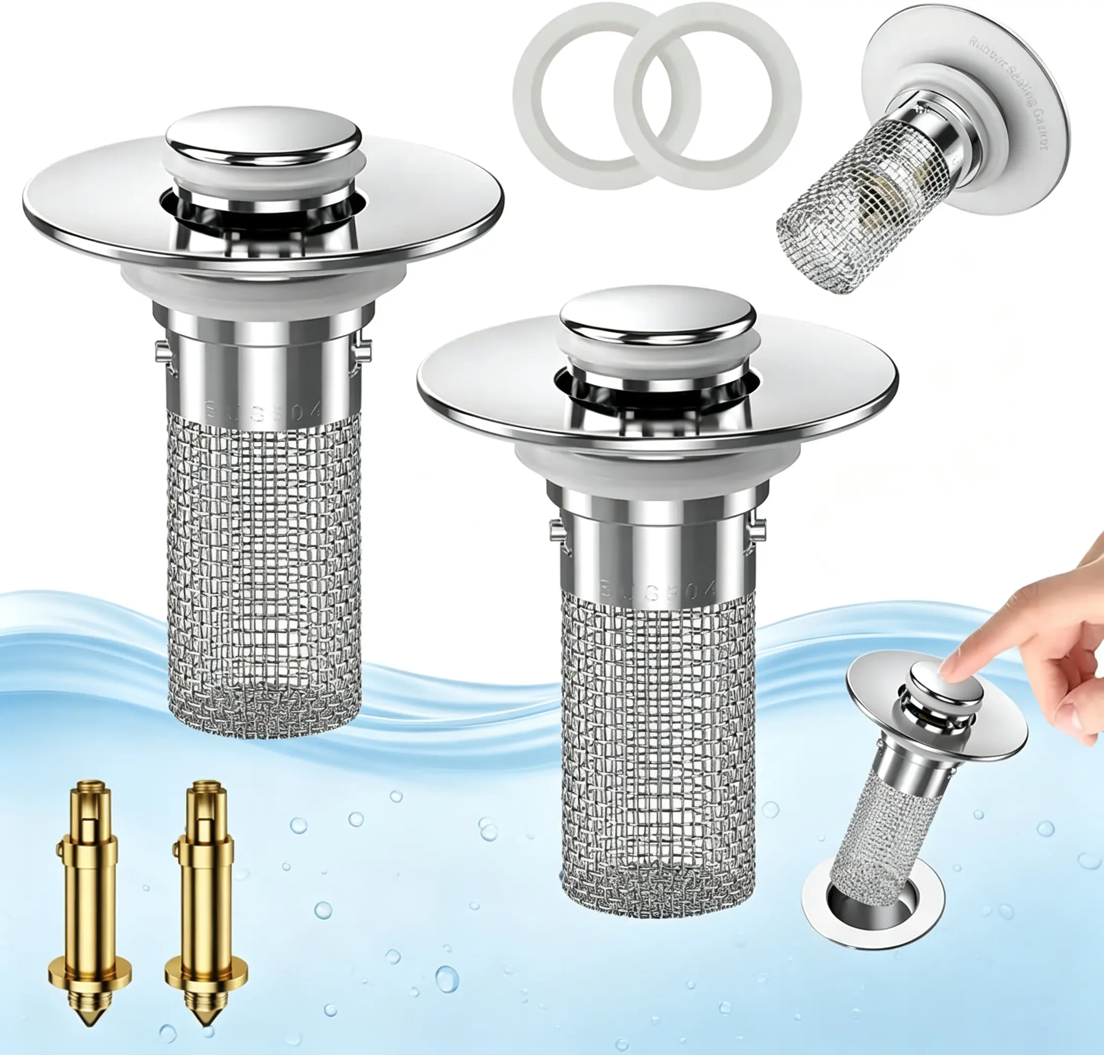 Stainless Steel Pop-Up Bathroom Sink Drain Strainer with Removable Basket - Upgraded Safety, Convenience, Filter, Hair-Preventing Sink Stopper Replacement for Easy Cleaning (Home Bathroom Gadget)