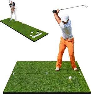 Dual-Mode Golf Hitting Mat & Golf Putting Mat, 30mm/25mm Thickening Golf Mats Practice for Garage Simulator Chipping Driving, Outdoor & Indoor High-Elasticity Artificial Turf Mat w/2 Tees