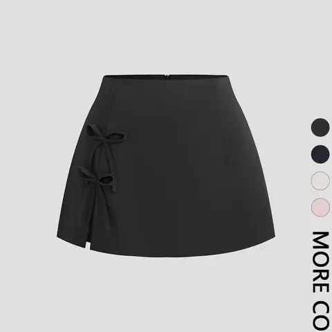 Women's Plain Bowknot Lace-Up Sexy Split A-Line Women Mini Skirt, Womenswear Spring/Summer Design，Bowknot，Wearing leggings/ Valentine's Day Date & Party, Bottom, Versatile Wear, Minimalist, Hot Skirt