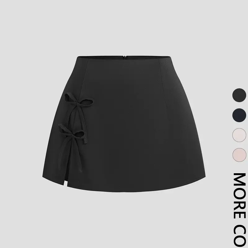 Women's Plain Bowknot Lace-Up Sexy Split A-Line Women Mini Skirt, Womenswear Spring/Summer Design,Bowknot,Wearing leggings/ Valentine's Day Date & Party, Bottom, Versatile Wear, Minimalist, Hot Skirt